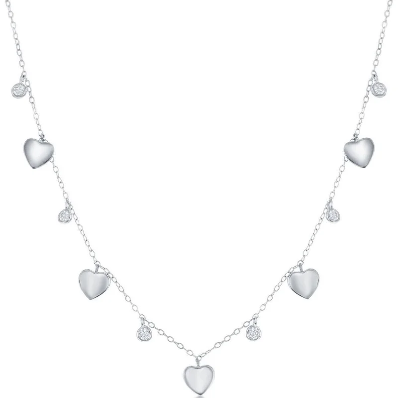 Classic Women's Necklace - Sterling Silver Alternating Heart and Bezel-Set CZ | M-6803