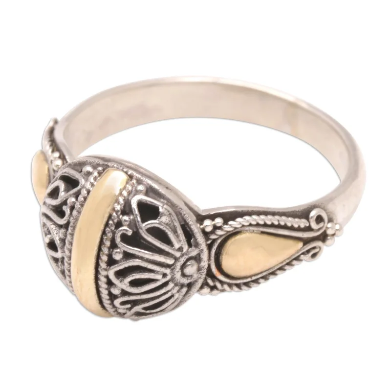 Novica Handmade Floral Dame Gold-Accented Cocktail Ring