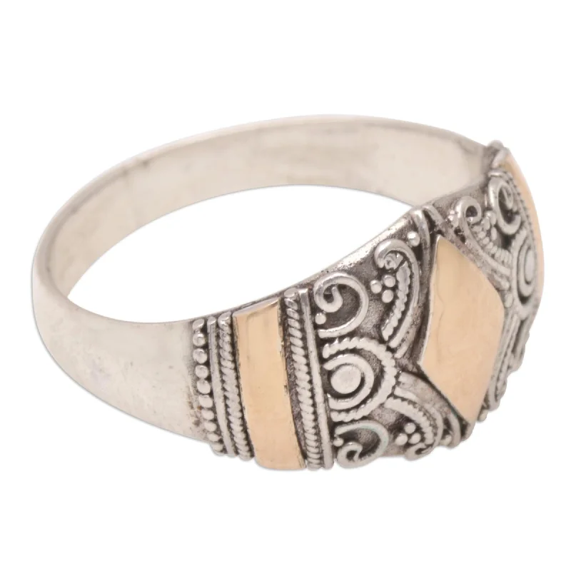 Novica Handmade Imperial Rhombus Gold-Accented Domed Ring