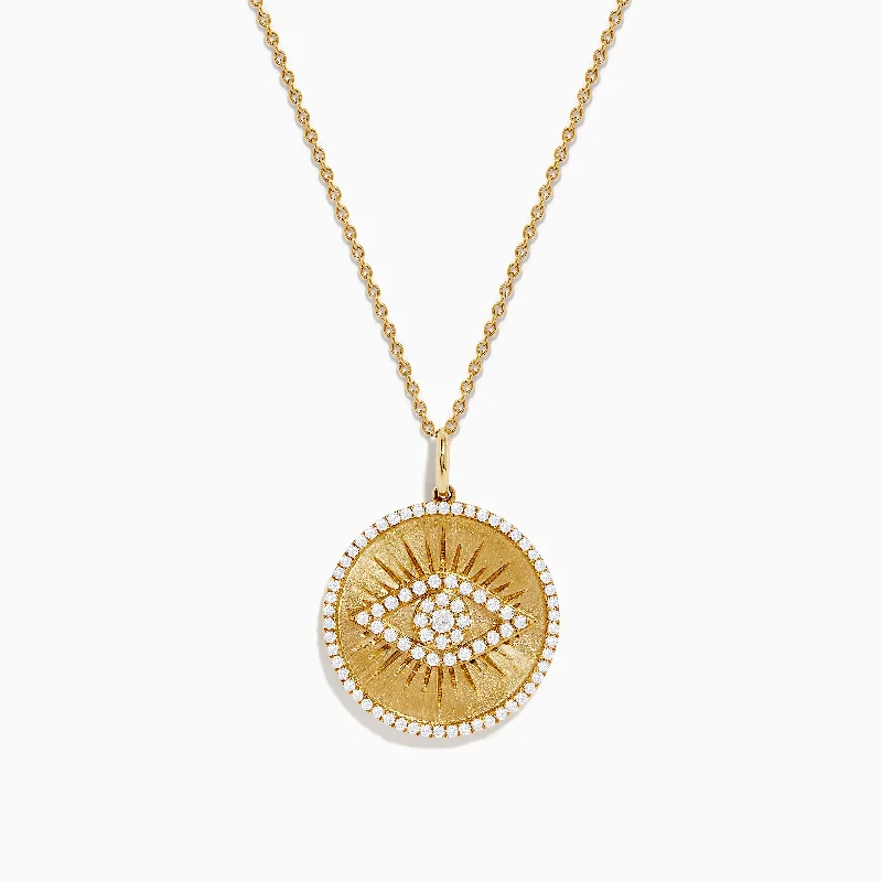 14K Yellow Gold Diamond Evil Eye Pendant