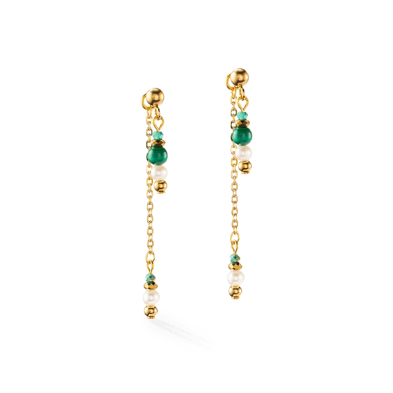 Coeur De Lion Harmony Gold Pearl and Malachite Multi-Wear Earrings