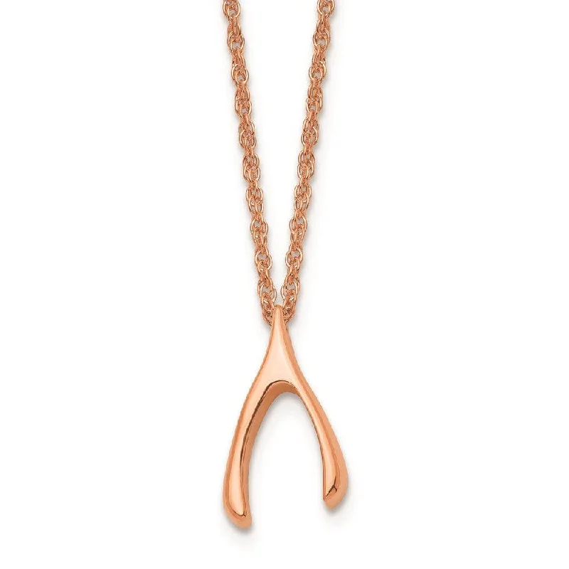 Stainless Steel Polished Rose IP-plated Wishbone Necklace