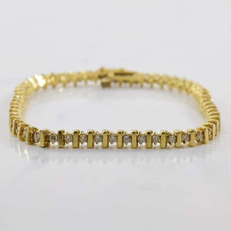 Gold Bar Diamond Tennis Bracelet | 0.84ctw | 7" |