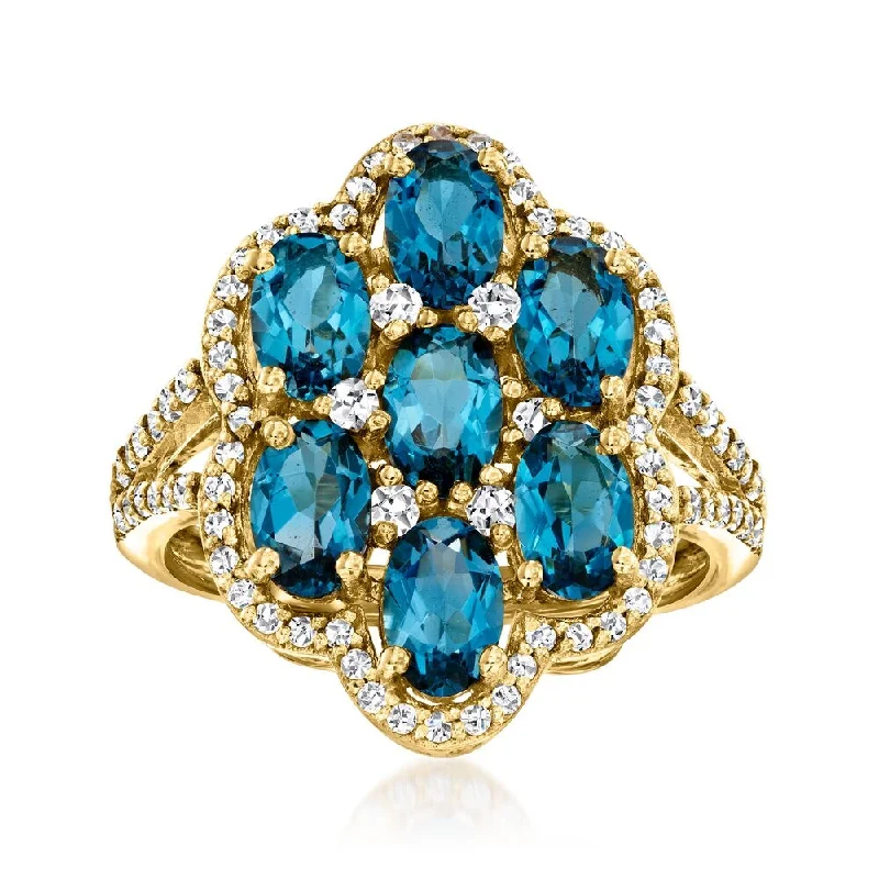 Yellow Gold Over 925 Sterling Silver London Blue Topaz and White Zircon Gemstone Ring