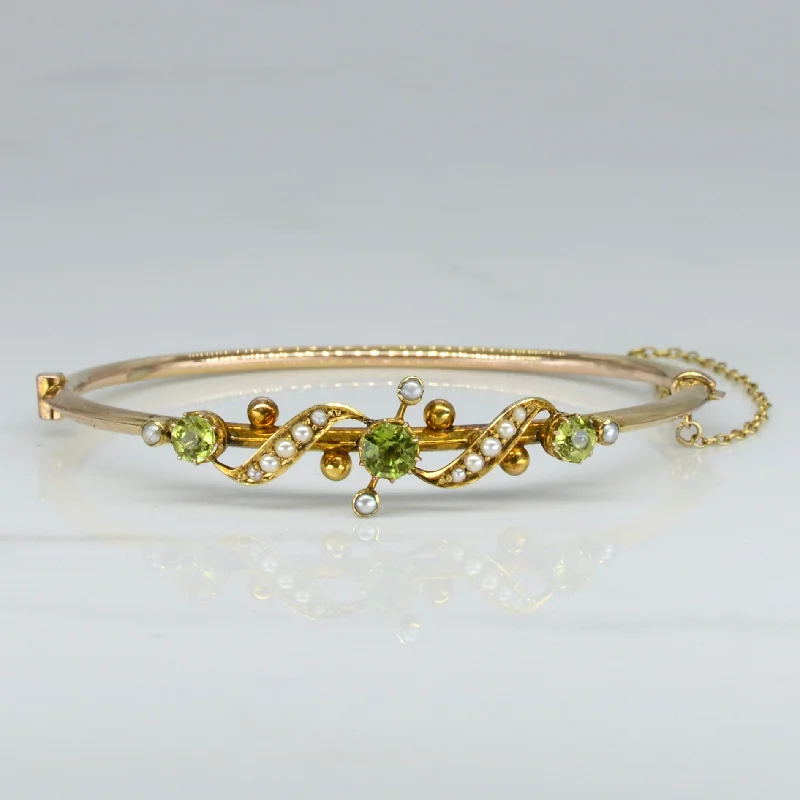 Edwardian Peridot & Pearl Bangle | 1.65ctw | 6.5" |