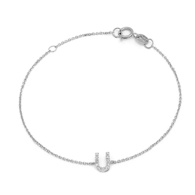 14K White Gold Diamond Initial "U" Bracelet