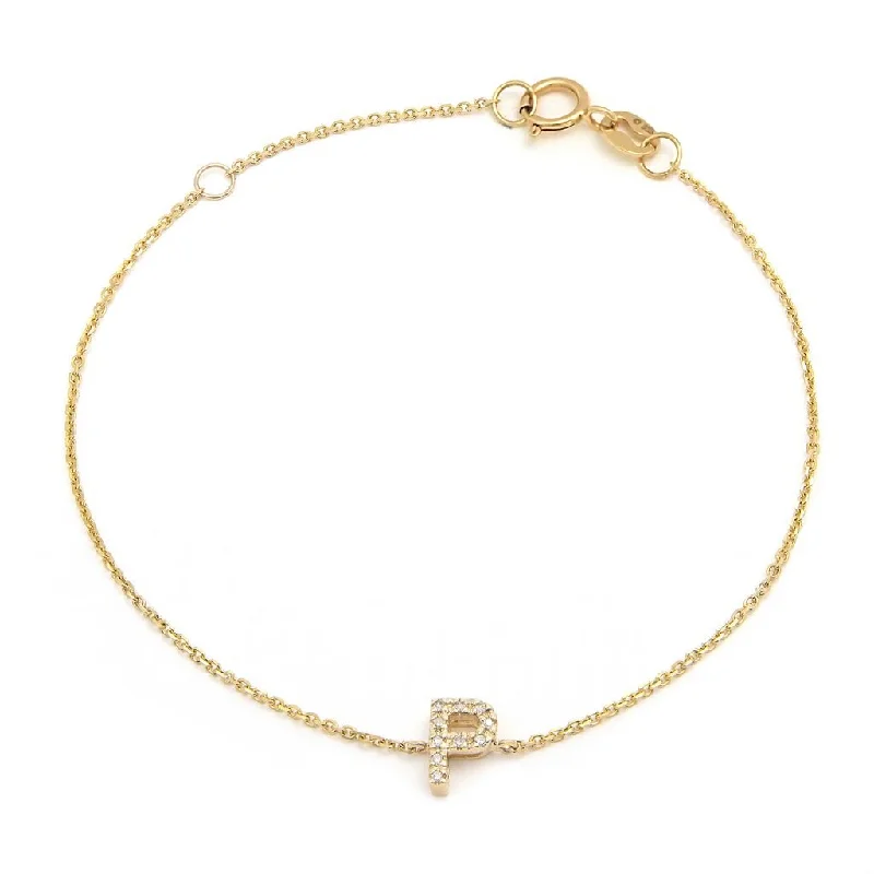 14K Yellow Gold Diamond Initial "P" Bracelet