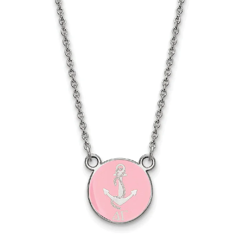 Sterling Silver Delta Gamma Small Pink Enamel Logo Necklace