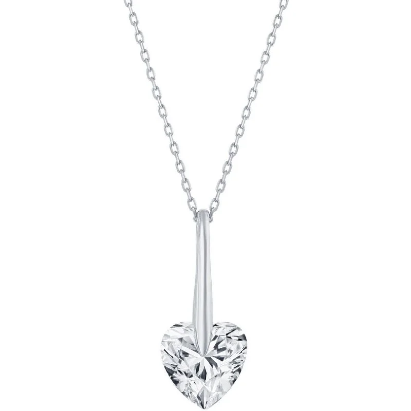 Classic Women's Necklace - Sterling Silver 10mm Heart CZ | M-6779