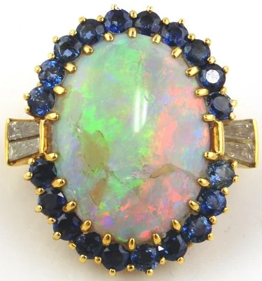 Opal, Sapphire & Diamond Ladies Pendant 18kt Yellow Gold