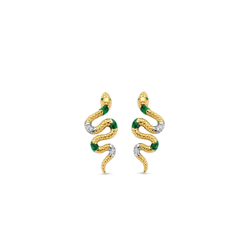 Ti Sento Emerald Snake Earrings - 18ct Gold Vermeil