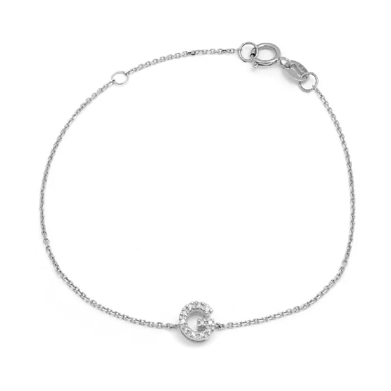 14K White Gold Diamond Initial "G" Bracelet