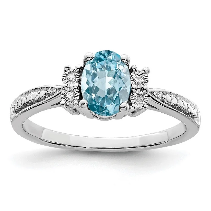 Curata 925 Sterling Silver Polished Open back Diamond and Light Blue Topaz Ring