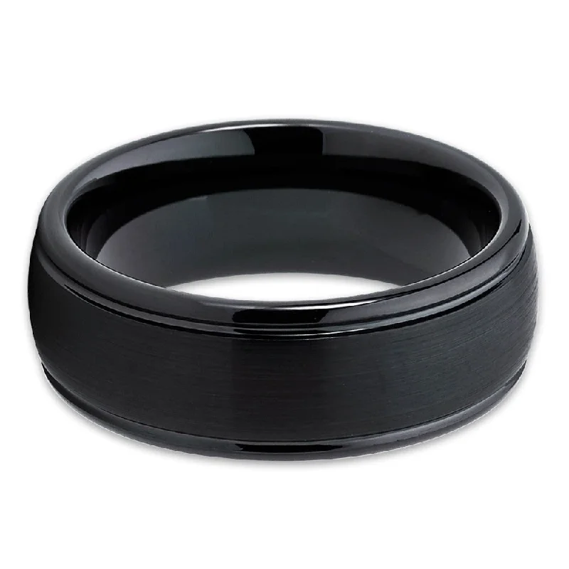 Black Tungsten Carbide Wedding Ring 8Mm Mens Comfort Fit Band Sizes 715