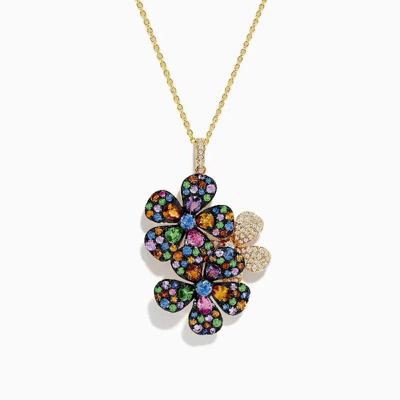 Watercolors 14K Yellow Gold Multi Sapphire Flowers Pendant