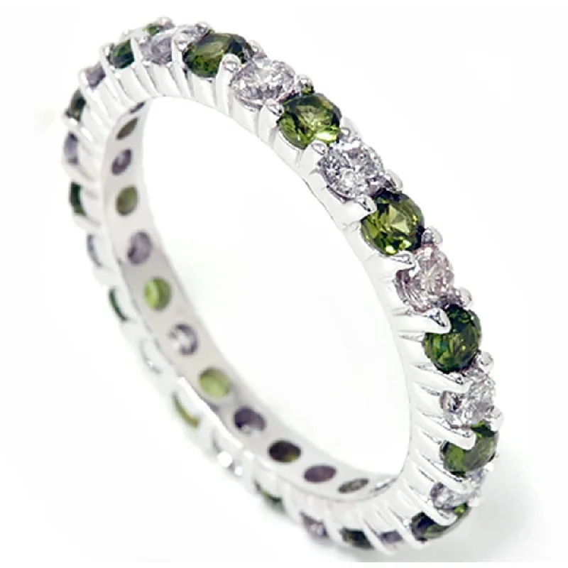 1 1/2ct Peridot & Diamond Common Prong Eternity Wedding Ring White Gold