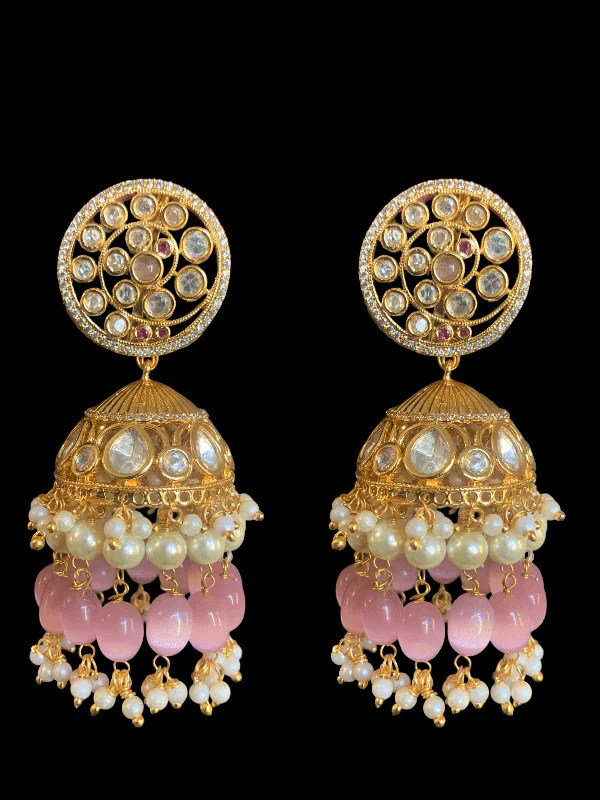 DER251 Shamini polki jhumka - pink  ( READY TO SHIP )