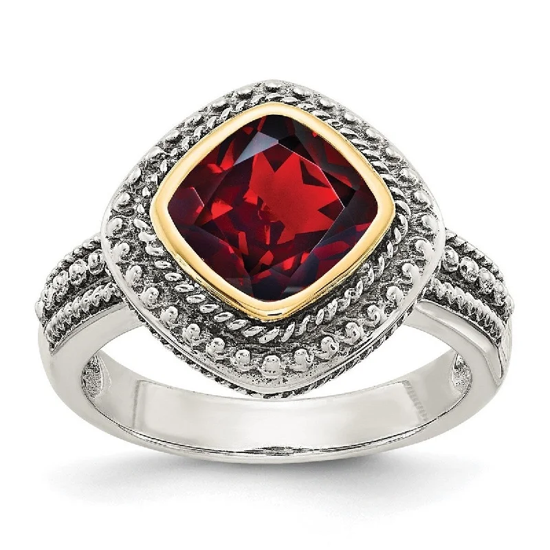 Curata 925 Sterling Silver Bezel Polished With 14k Garnet Ring