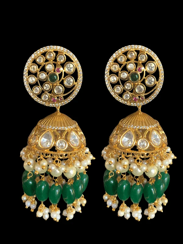 DER255 Shamini polki jhumka - green  ( READY TO SHIP )