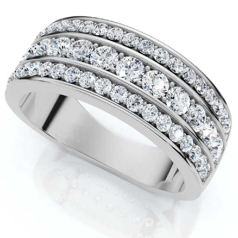 1 Ct Diamond Three Row Womens Anniversary Wide Wedding Ring White Gold