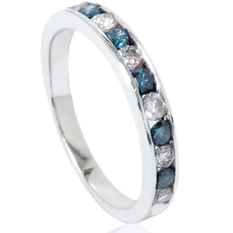 1/2ct Blue & White Diamond Channel Set Wedding Ring White Gold