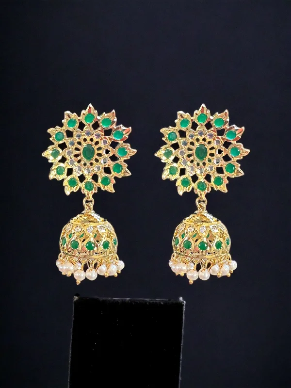 DER522 Hyderabadi gold plated Jhumka - Green  ( READY TO SHIP )