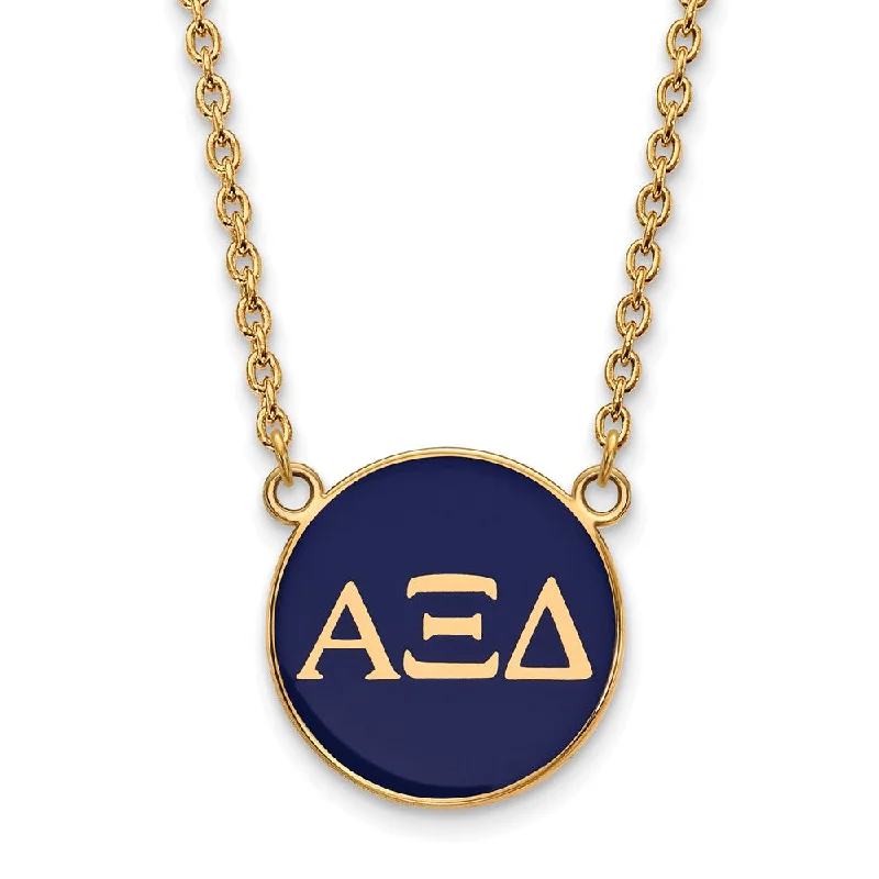 14K Plated Silver Alpha Xi Delta Large Blue Enamel Necklace