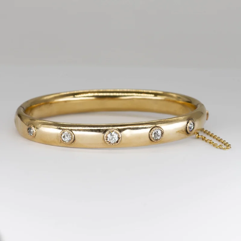 Flush Set Diamond Vintage Gold Bangle | 1.19ctw | 8"|