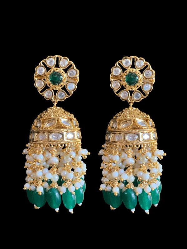 DER338 Shefa polki jhumka - Green  ( READY TO SHIP )