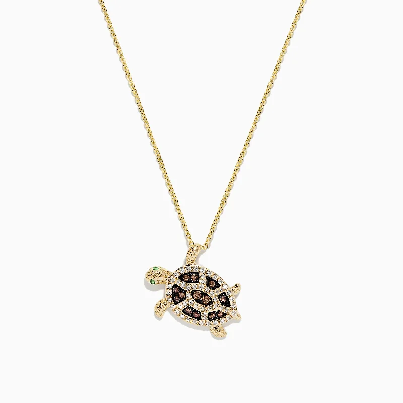 Seaside 14K Gold Espresso & White Diamond Turtle Pendant, 0.42 TCW