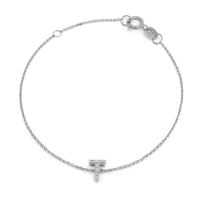 14K White Gold Diamond Initial "T" Bracelet