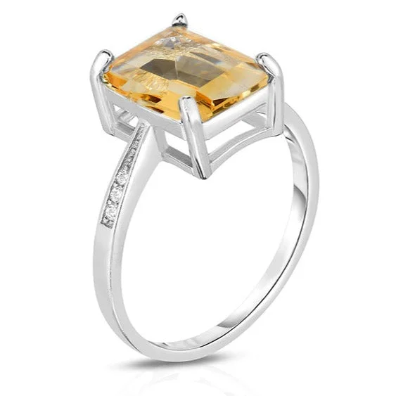 Genuine Emerald Cut Gemstone Sterling Silver Ring