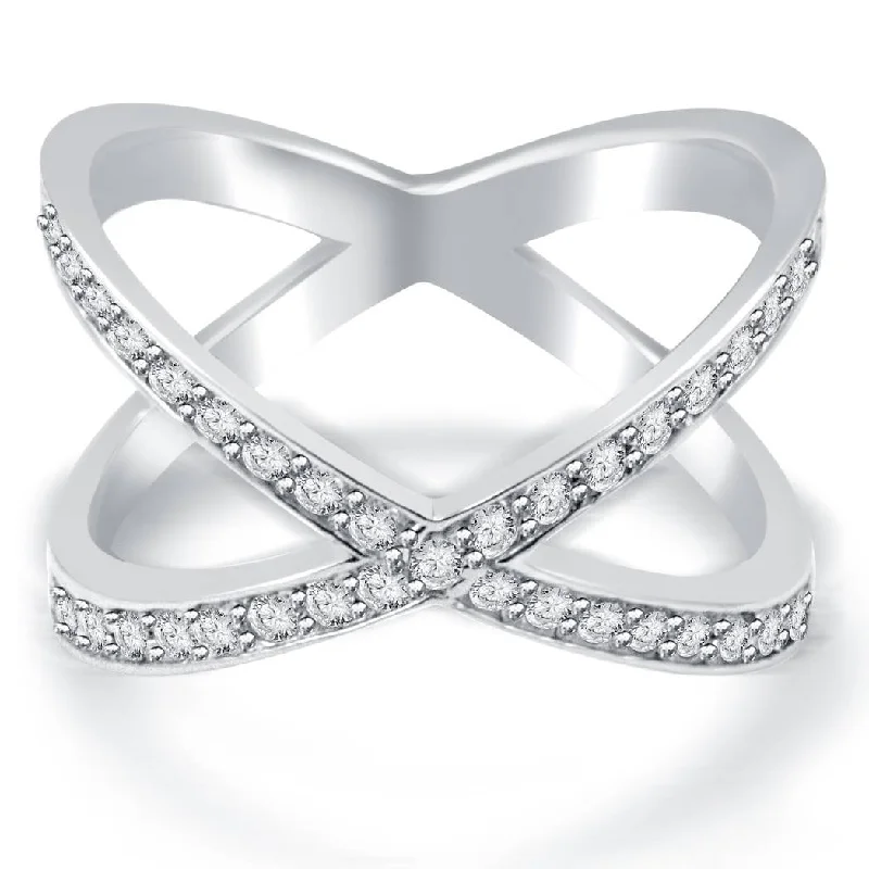 3/8ct Diamond Cris Cross Over Ring White Gold