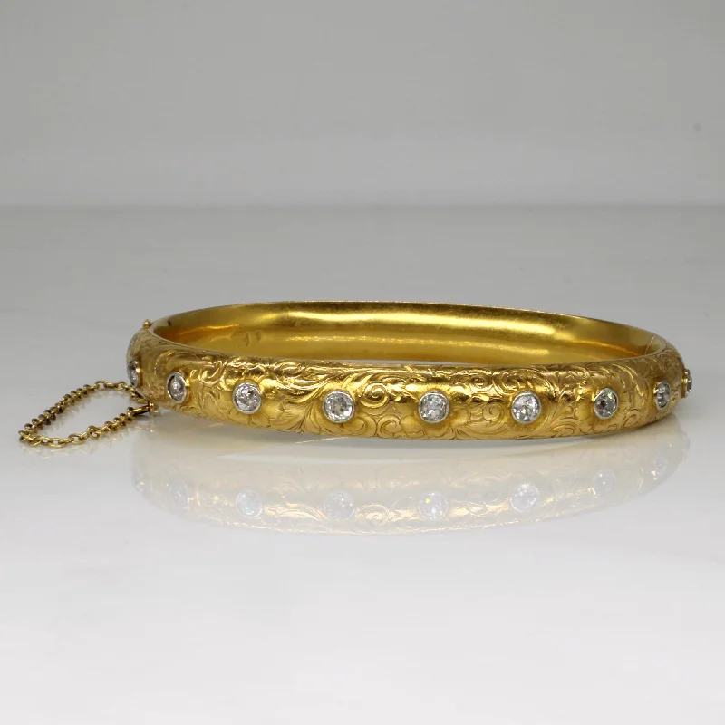 Hand Carved Edwardian Old European Cut Diamond Bangle | 0.72ctw | 8" |