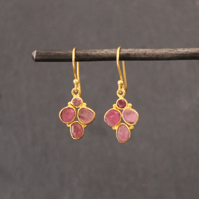 Gold Pink Tourmaline Drop Earrings