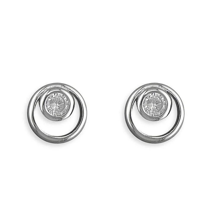 Small Circles with a Cubic Zirconia Stud Earrings