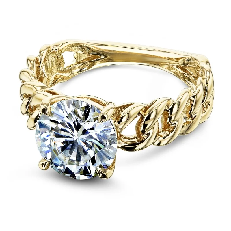 Annello by Kobelli 14k Yellow Gold 2ct Round Moissanite Solitaire Chain Link Ring