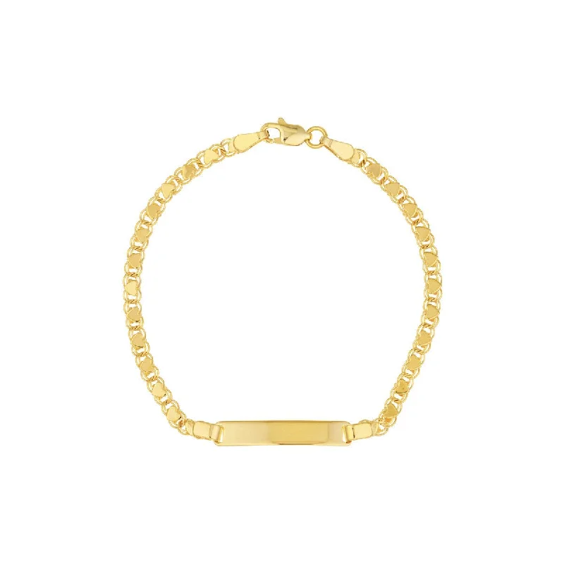 14K Yellow Gold Kid's ID Bracelet on Heart Mirror Rope Chain