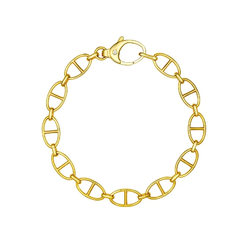 14K Yellow Gold Diamond Pear Lock Oval Link Bracelet