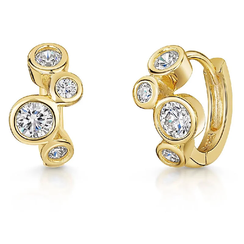 Gold Cubic Zirconia Bubbles Huggie Hoop Earrings