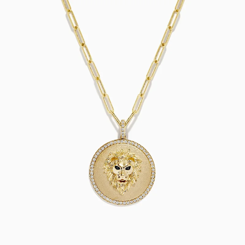 Safari 14K Yellow Gold Diamond Lions Head Pendant