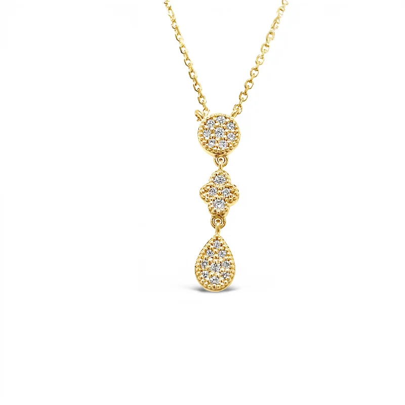 Arabesque Diamond Round, Fleur & Pear Drop Pendant