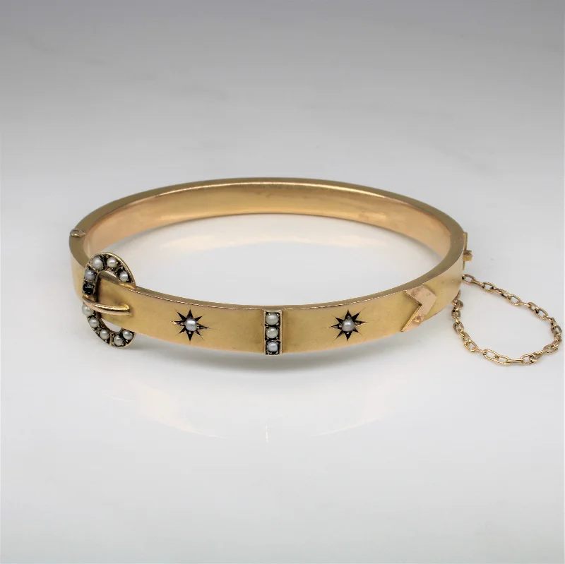 Edwardian Seed Pearl Belt Buckle Bangle | 7" |