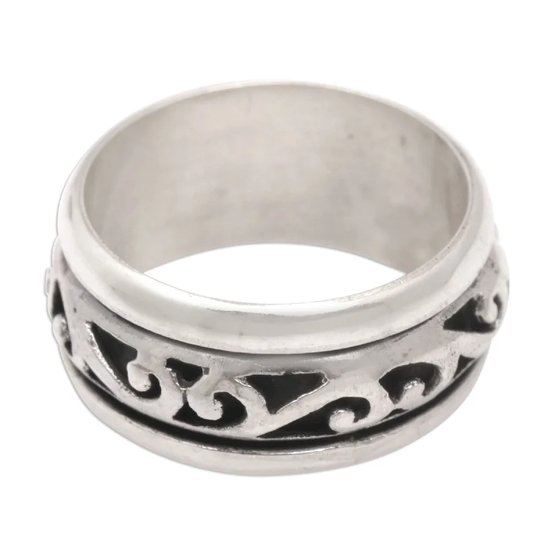 Novica Handmade Spinning Waves Sterling Silver Meditation Ring