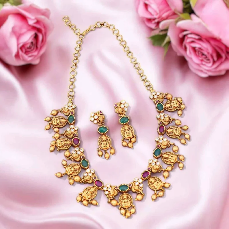 Multicolor Sharvaniya Temple Jewellery Set- New Arrival