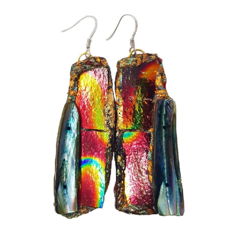 RAINBOW and SHELL PENDANT EARRINGS