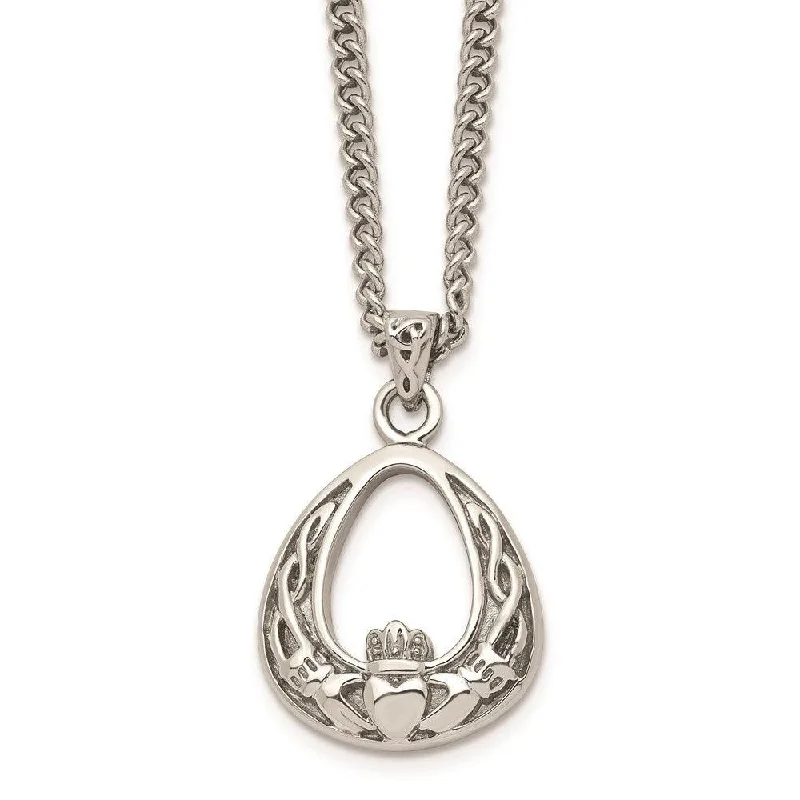 Stainless Steel Polished Claddagh Necklace