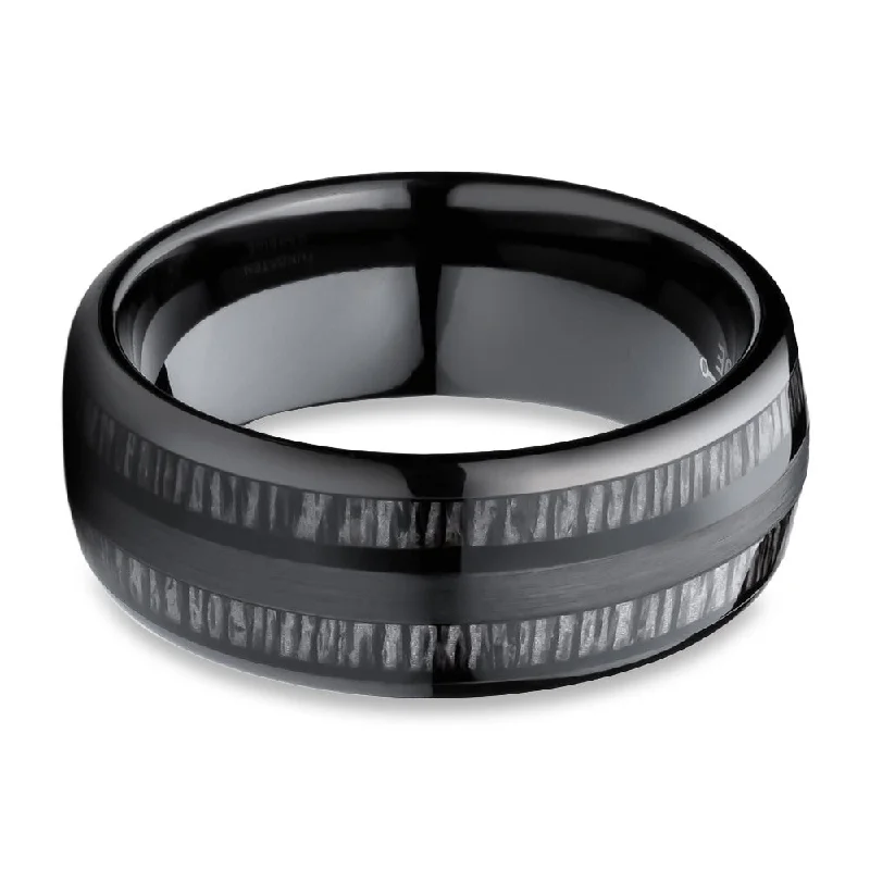 Tungsten Wedding Ring 8Mm Charcoal Wood Inlay Comfort Fit Cobalt Free