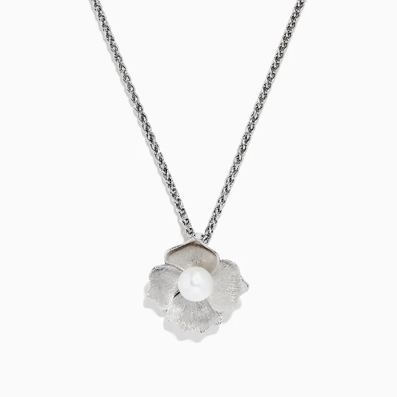 925 Sterling Silver Cultured Fresh Water Pearl Flower Pendant