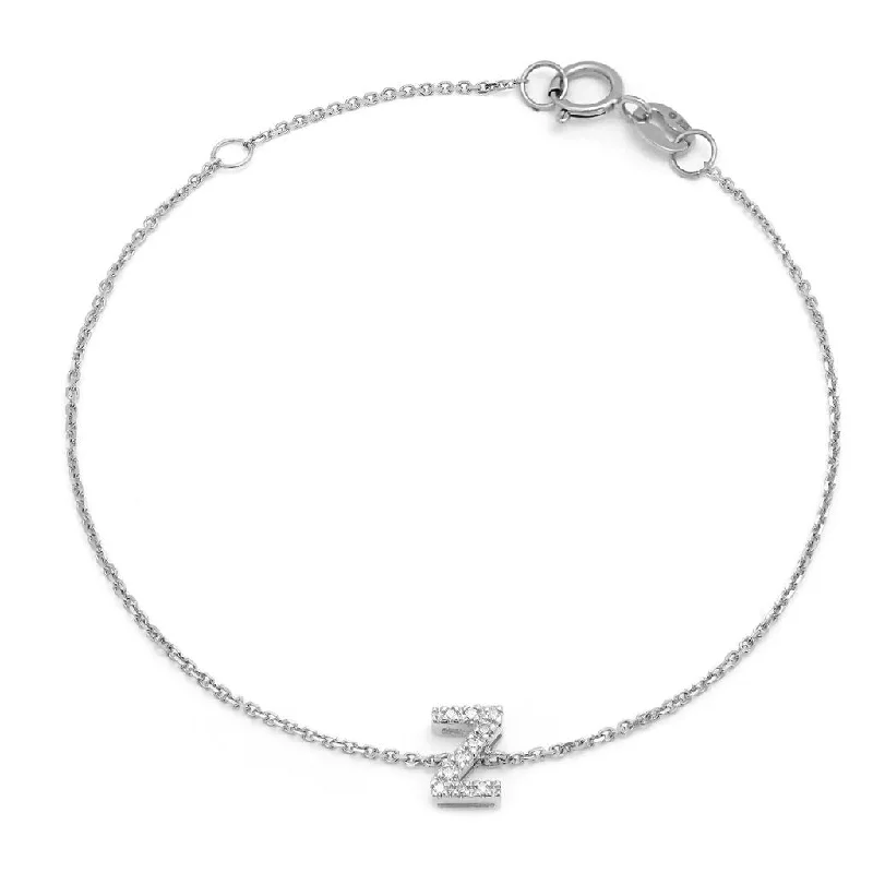 14K White Gold Diamond Initial "Z" Bracelet